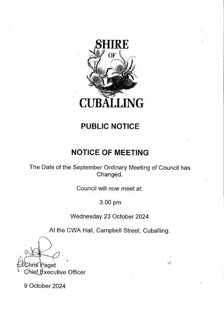 Council Meeting Change of Date